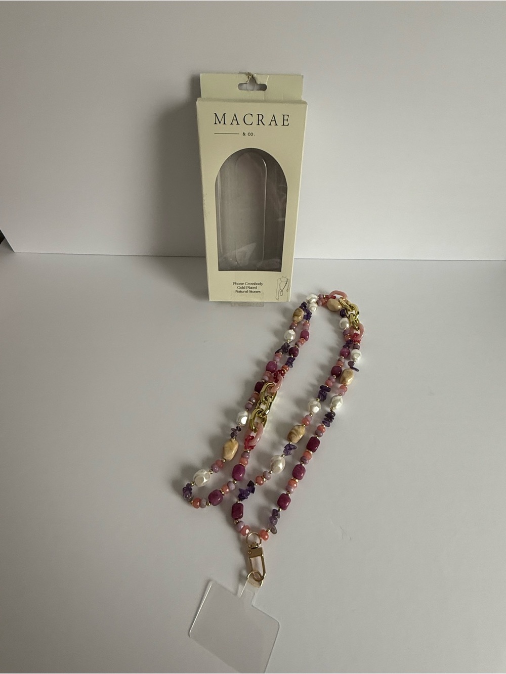 Macrae & Co. Natural Stone Phone Crossbody / Beaded ID Lanyard NiB